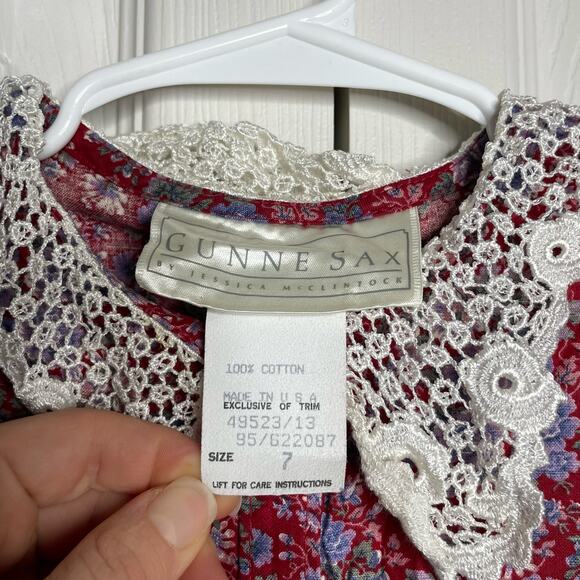 Gunne Sax by Jessica McClintock Girl's Victorian Prairie Dress Red Floral Size 7 - Picture 12 of 12